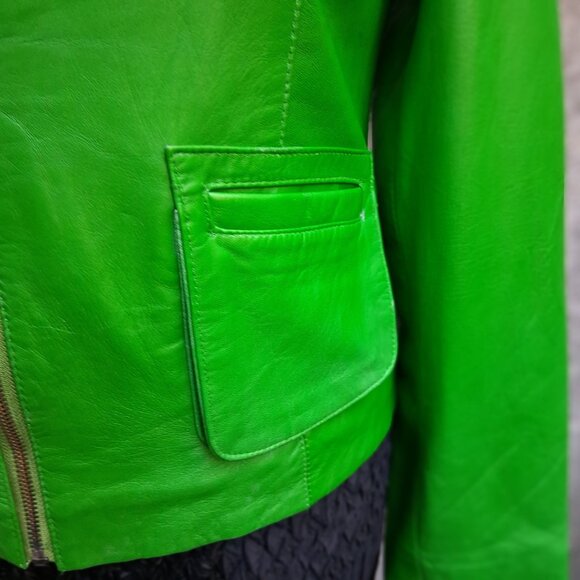 Loving the WICKED Color GREEN Real Leather Moto Style Jacket - Picture 9 of 15